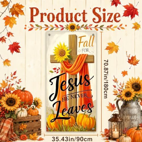 BlissYard Christian Fall Door Cover Thanksgiving Decor Cross 35x71 Inch - Image 5