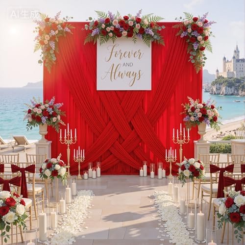 10 Panels 5x10ft Red Backdrop Curtains for Parties, Wrinkle Free Red Photo Backdrop Drapes Back Drop Cloth Drapery for Wedding Birthday Photography Baby Shower Background Decor - Image 6