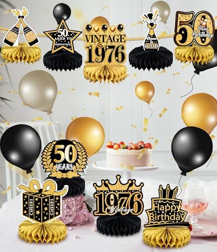 9 Pcs 50th Birthday Decoration for Men Women Table Honeycomb Fifty Decor - Image 4