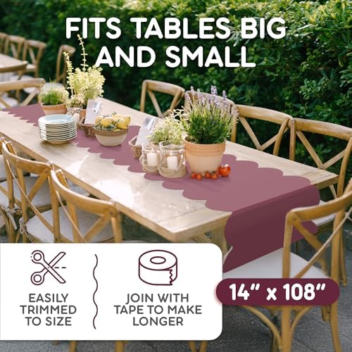 Burgundy Scallop Table Runner, Disposable Plastic, 5 Pack, 14x108in - Image 5