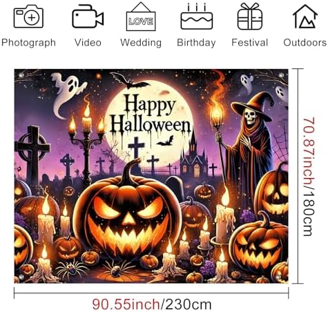 BlissYard Halloween Backdrop Moonlit Cemetery Scene 8x6ft - Image 3