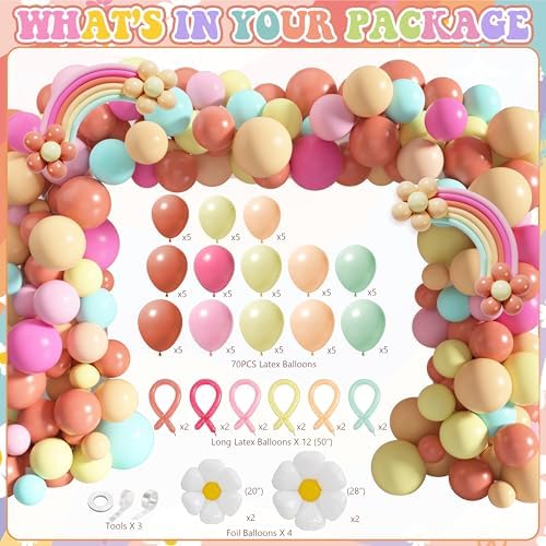 Groovy Birthday Party Decorations Set, 112 Pcs Rainbow Boho Balloon Kit - Image 3