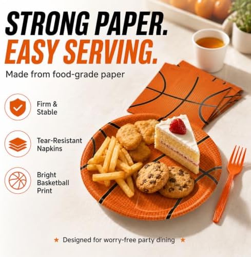 72 Pcs Basketball Plates Napkins and Forks Set, 7 Inch, Serves 24 Guests - Image 3