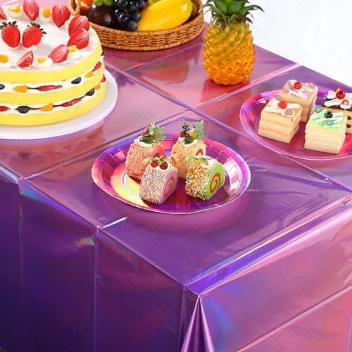 1 Pack Ombre Iridescent Pink and Purple Plastic Tablecloths, Shiny Disposable Laser Rectangle Table Covers Holographic Foil Tablecloth Iridescent Kpop Birthday Bridal Party Decoration, 54x108 Inch - Image 5