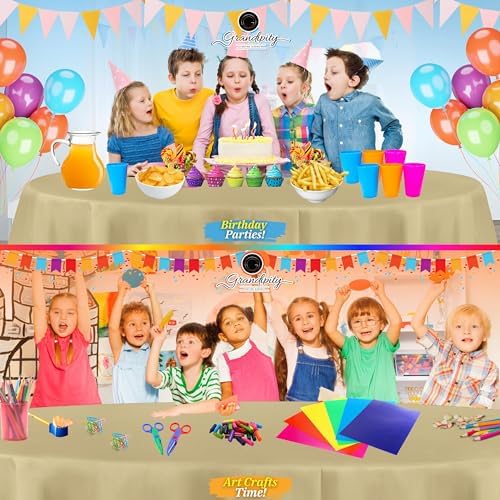 Grandipity Plastic Table Cloth Disposable 12 Pack 84" Round Beige - Image 4