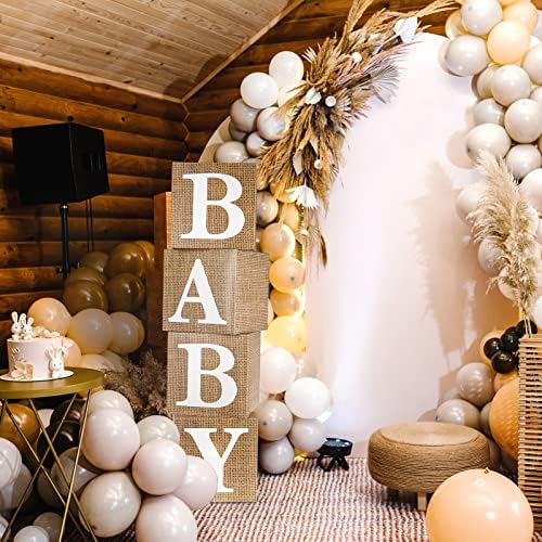 RUBFAC Burlap Print Baby Boxes with Letters for Baby Shower, 4pcs Rustic Farmhouse Style Boho Balloon Boxes with Burlap Grain for Birthday Gender Reveal Decoration Backdrop Photo Props - Image 7