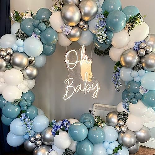 60 Pack Dusty Blue Gold Balloons, Slate Blue White Sand Teal Turquoise Crem Beige Latex Balloon Set Confetti Helium Balloon for Birthday Boho Baby Boy Shower Wedding Party Decorations - Image 4