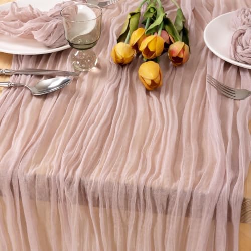 Pink Cheesecloth Table Runner Fall Wedding Bridal Party Decor 10ft, 3 Pack - Image 3