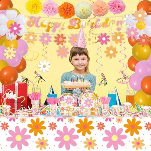 236pcs Groovy Daisy Party Supplies Plates Napkins Tableware Set, Serve 24 - Image 6