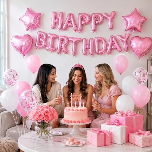 Pink White Birthday Decorations for Girls Pink and White Birthday Balloon - Image 6