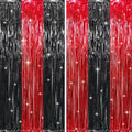 GOER 6.4 ft x 8.2 ft Metallic Tinsel Foil Fringe Curtains,Pack of 2 Party Streamer Backdrop for Birthday,Graduation Decorations and New Year Eve (Black&Red) by GOER