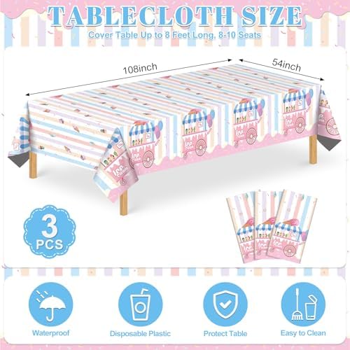 NatNarr 3 Pack Ice Cream Tablecloths, Ice Cream Party Decorations - Image 2
