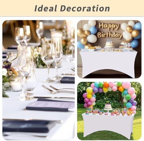 Fixwal 10 Pack 8FT White Tablecloth Rectangle Spandex Fitted Table Cover - Image 6