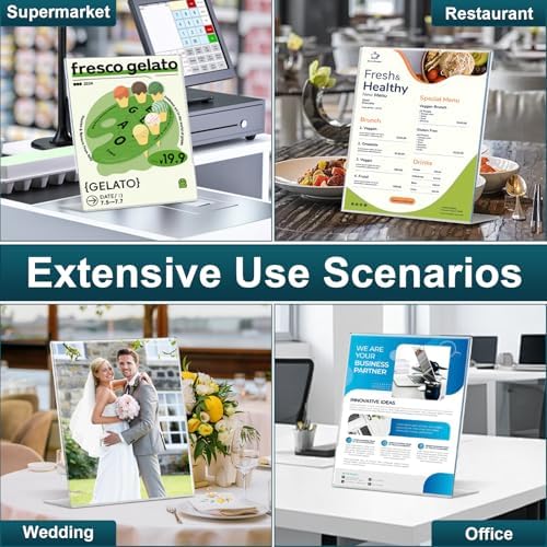 12 Pack Acrylic Sign Holder 8.5x11 Inches, Clear Plastic Table Paper Display Stand, L-Shape Vertical Menu Holder Stand, Clear Picture Photo Flyer Display Stand for Restaurants, Store, Office Desktop - Image 6