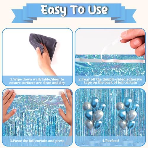 Voircoloria Light Blue Foil Fringe Backdrop Curtains, 3.3x6.6ft, 6pcs - Image 3