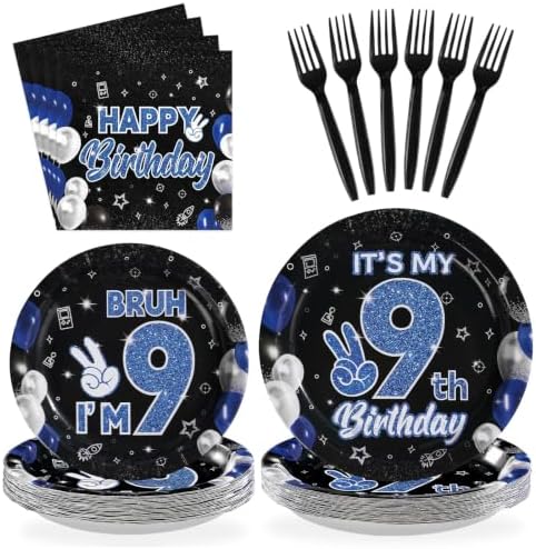 96Pcs 9th Birthday Party Decorations for Boys, Serves 24 by Greencian