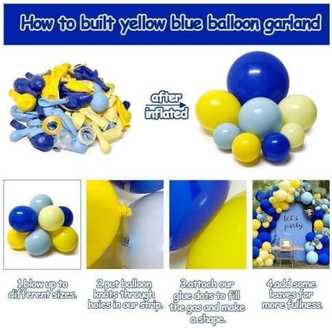 Blue and Yellow Balloon Arch Garland Kit Double Stuffed - Image 4