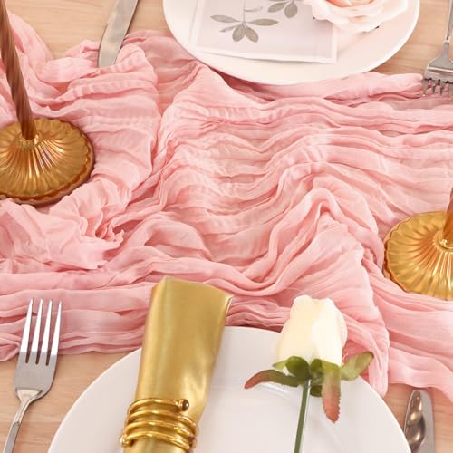 8 Pack Peach Pink Cheesecloth Table Runner 120 Inch Boho Wedding Decor - Image 7