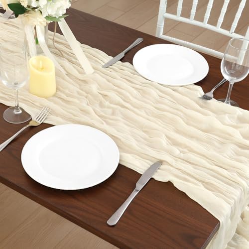 1 Pack Ivory White Cheesecloth Table Runner 120 Inch Boho Wedding Decor - Image 7