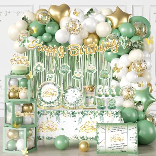 cocomigo 305pcs Sage Green Birthday Decorations Party Set, for 25 Guests by cocomigoPartyHome