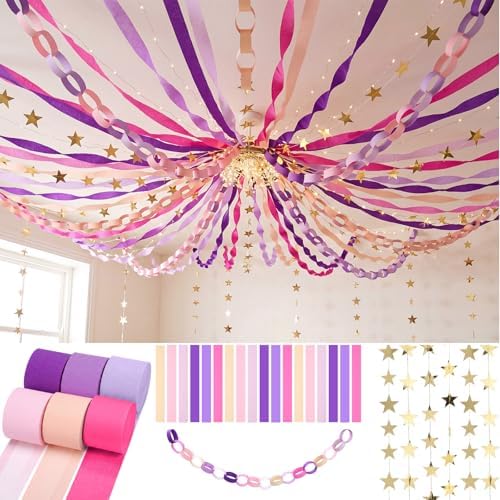 Frienda Paper Chain Strips Streamers Garland Set,Pink Purple,Colorful by Frienda