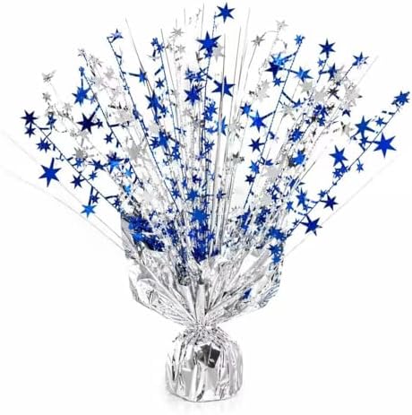 4 Pack Metallic Foil Spray Centerpiece Stars for Wedding, Birthday, Anniversary, Christmas Table Decor, Holiday Festival Baby Shower Graduation Mantle Party Decorations (Silver&Blue) - Image 3