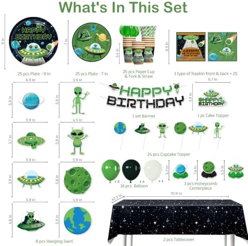 Xynic 205pcs Alien Birthday Decorations Complete Party Set, for 25 Guests - Image 2