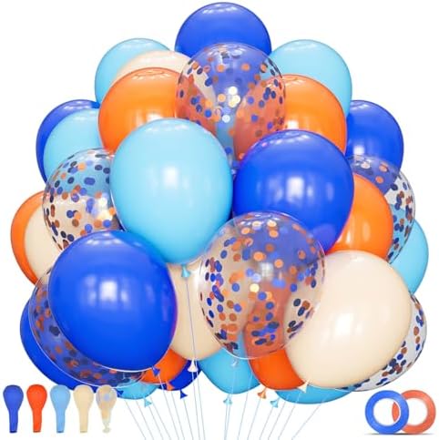 68Pcs Blue and Orange Balloons 12 Inch Nude Color Deep Light Blue Balloon for Birthday Party Decorations Confetti Blue and Orange Graduation Decorations. by KUULBELAballoons