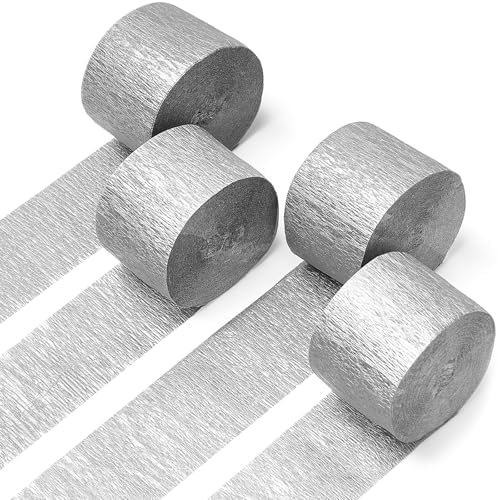PartyWoo Silver Crepe Paper Streamers 4pcs 328 FT Silver Crepe Paper by PartyWoo