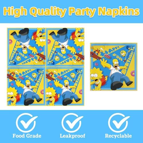 Simpsons Party Supplies 40pck include 20 plates, 20 napkins for the birthday Simpsons party decoration - Image 4