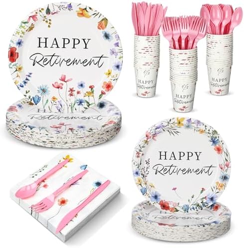 Yungyan 252 Pcs Wildflowers Retirement Party Tableware Set Included Plates Napkins Cups Forks Knives Cutlery for Party Decorations Supplies 36 Guests by Yungyan