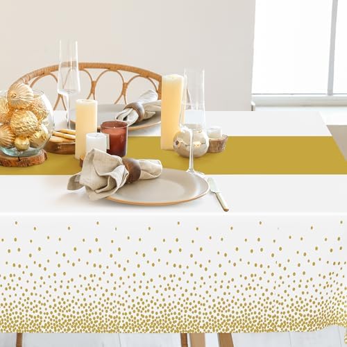 4Pack Disposable Plastic Table Cloths for Parties, 54" x 108" White and Gold Rectangle Table Covers, Waterproof Tablecloth for Rectangle Tables Suitable for New Years Eve Thanksgiving Wedding Supplies - Image 4