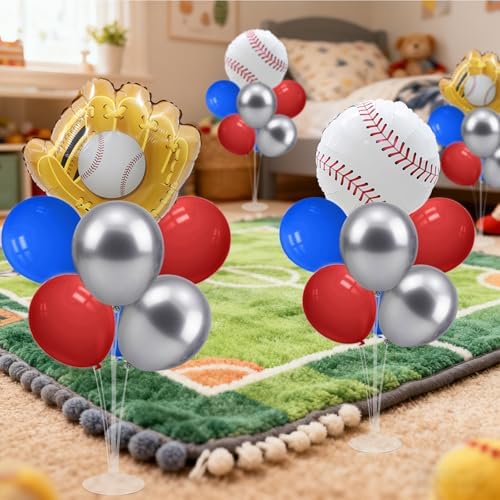 Baseball Party Decorations, 4 Set Red Blue Silver Balloon Stand - Image 6