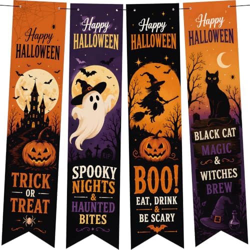 Halloween Decorations - 4 PCS Vertical Happy Halloween Hanging Banners by OHOME