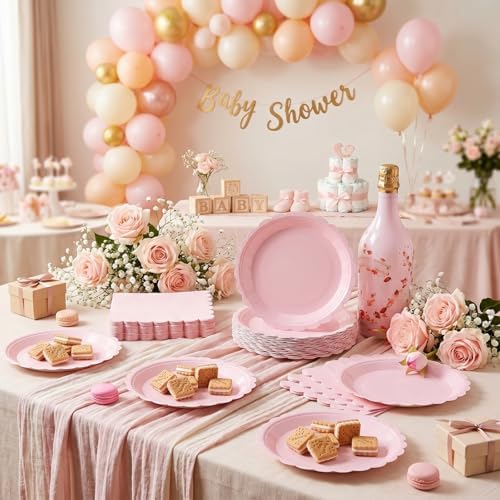 120Pcs Pink Paper Plates and Napkins Party Supplies Bulk 7In Plate - Image 3