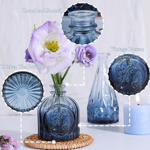 UPBUD Glass Blue Bud Vases Set of 5, Mini Flower Vase for Centerpieces - Image 5