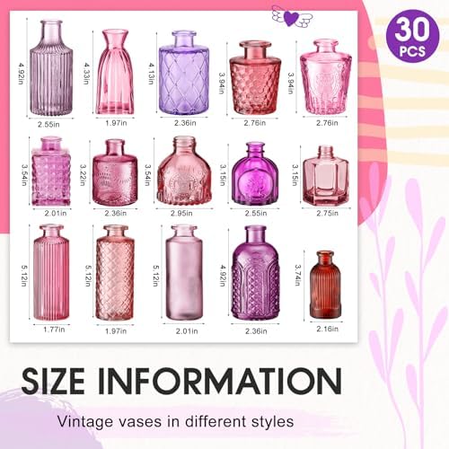 Yaomiao 30 Pcs Glass Bud Vases Centerpieces, Pink Purple Red Series - Image 2
