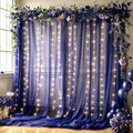 10x10FT Navy Blue Wrinkle Free Backdrop Curtains with Lights String for Parties - Photo Curtain Backdrop with Lights for Wedding Decorations, Bridal Baby Shower Birthday Party Photography Background by WishCare
