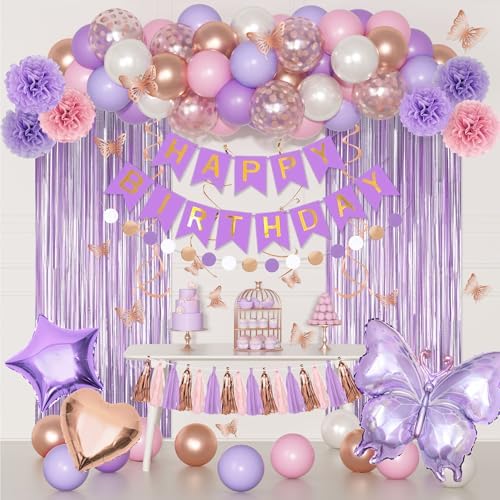 Purple Pink Butterfly Birthday Party Decorations for Women Girls by OuddyParty