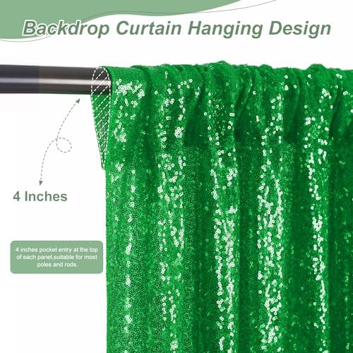 Green Sequin Backdrop Curtains-6 Panels 2FTx8FT Green Backdrop for St Patricks Day, Glitter Party Decorations Background Drapes for Wedding Birthday Anniversary Graduation Photo Booth Decor - Image 4