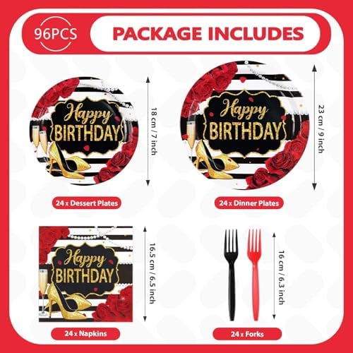 96Pcs Red Glitter Roses Birthday Party Decorations, Serves 24 - Image 5