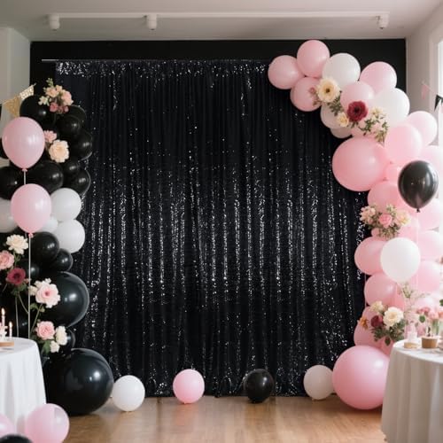 SquarePie 20x10ft Black Sequin Backdrop, High Density Non-Transparent Glitter Curtain for Photography, Birthday, Wedding Party Decorations, Thick Solid Background with 4" Rod Pocket, 1 Panel - Image 5