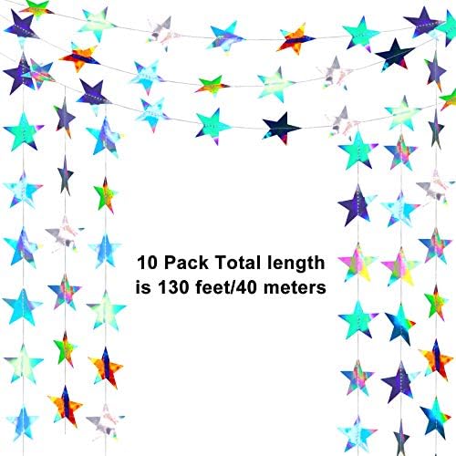 Patelai 130ft Glitter Star Garland Hanging Banner, Holographic Iridescent - Image 3