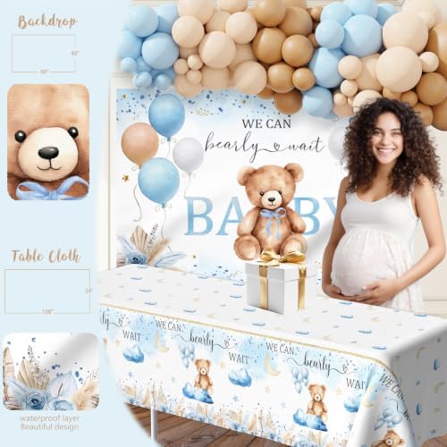 Bear Baby Shower Decorations Party Supplies, We Can Bearly Wait Baby Shower Decoration, Backdrop Balloon Arch Box Mom to Be Sash Dad to Be Pin Tablecloths Bear Balloon - Image 5