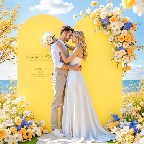 6 ft Arch Backdrop Cover Yellow - Double-Sided Spandex Arch Covers Stretchy Backdrop for Balloon Arches Birthday Party Baby Shower Banquet Wedding Photo Background - Image 5