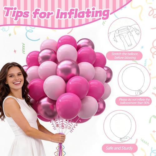 160Pcs Pink Balloons Metallic Pink Balloon,12 Inch Hot Pink Balloons Pink Metallic Pink Latex Balloons for Wedding,Baby Shower,Princess Theme Party Decorations - Image 4
