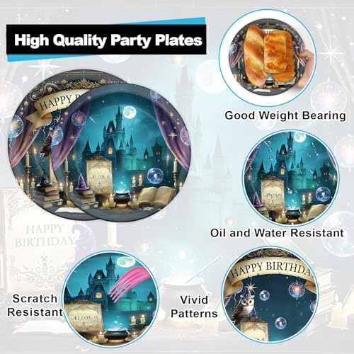 96Pcs Magical Witch Birthday Plates and Napkins Vintage Castle Owl Party Supplies Dreamy Night Witch Theme Disposable Tableware for Boy Girl Halloween Baby Shower Party Favors Decoration Serve 24 - Image 3