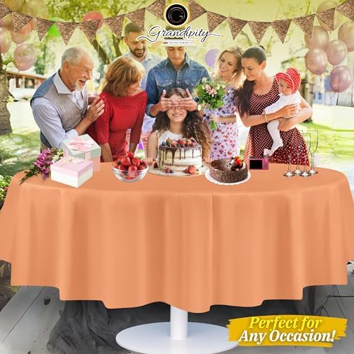 Grandipity Peach 12 Pack Premium Disposable Plastic Tablecloth 84" Inch Decorative Round Table Cover - Image 6