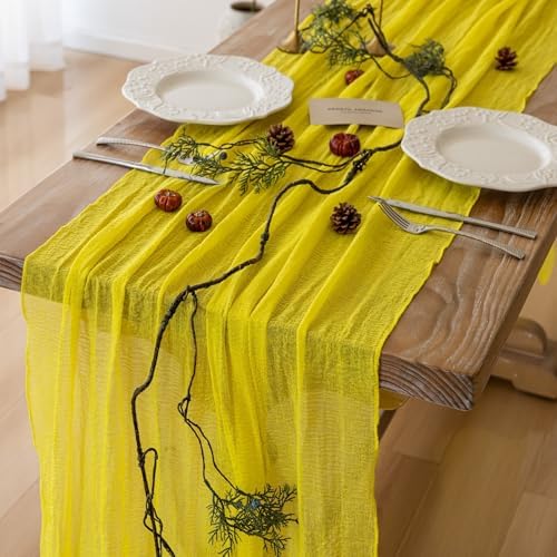 Yellow Cheesecloth Summer Table Runner 120 Inches for Party Home Decor by KEKETOARRANGE
