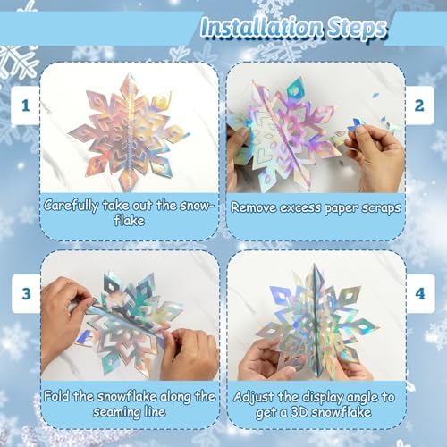 Paper Christmas Snowflake Hanging Decorations Indoor, Iridescent, 30Pcs - Image 4